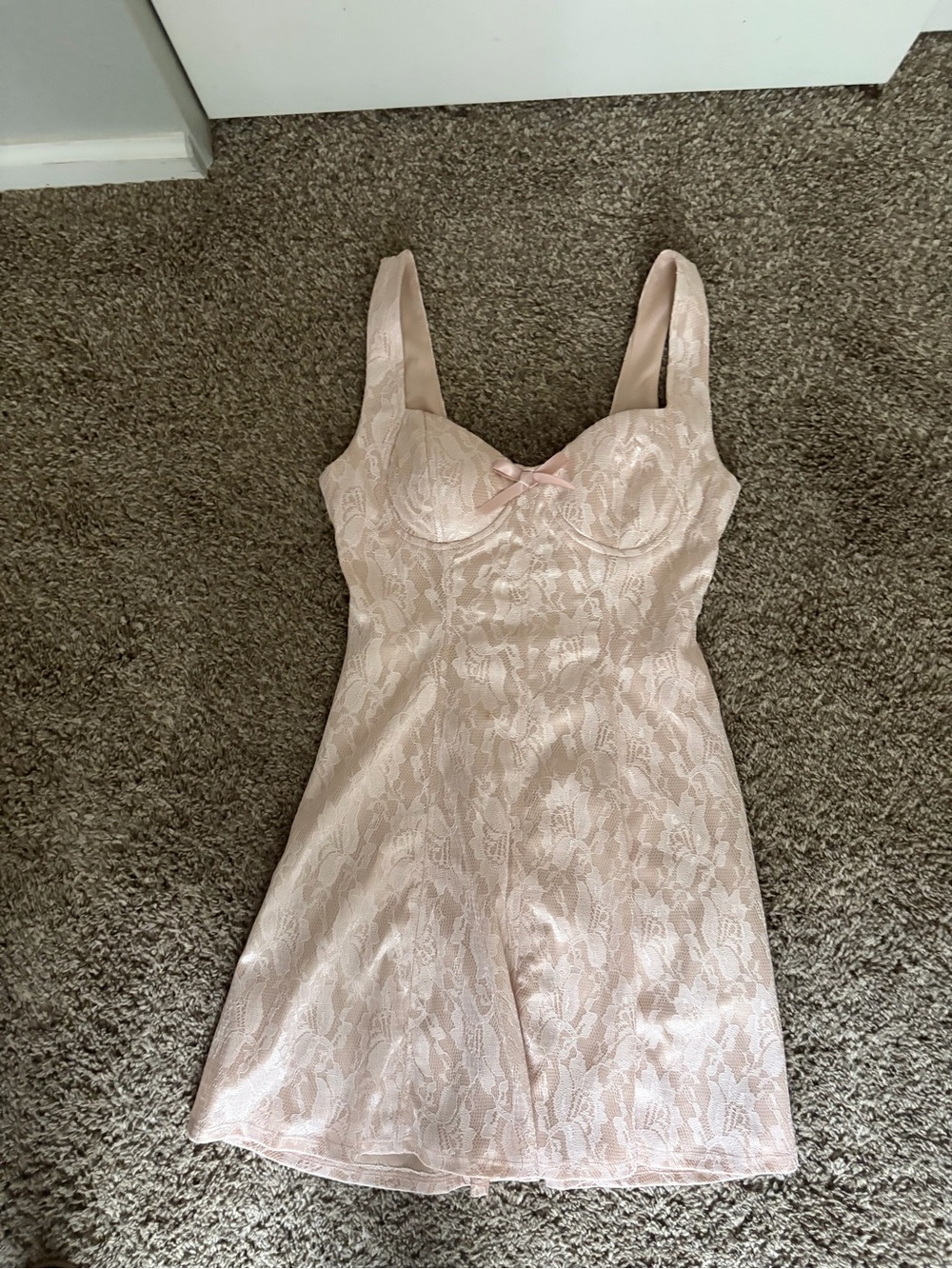 City Studio Pale Pink Lace Slip with Bow Detail